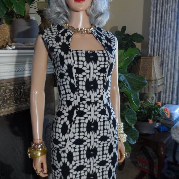 Lela Rose Black & White Print Sheath Dress Size 2 - Picture 8 of 16